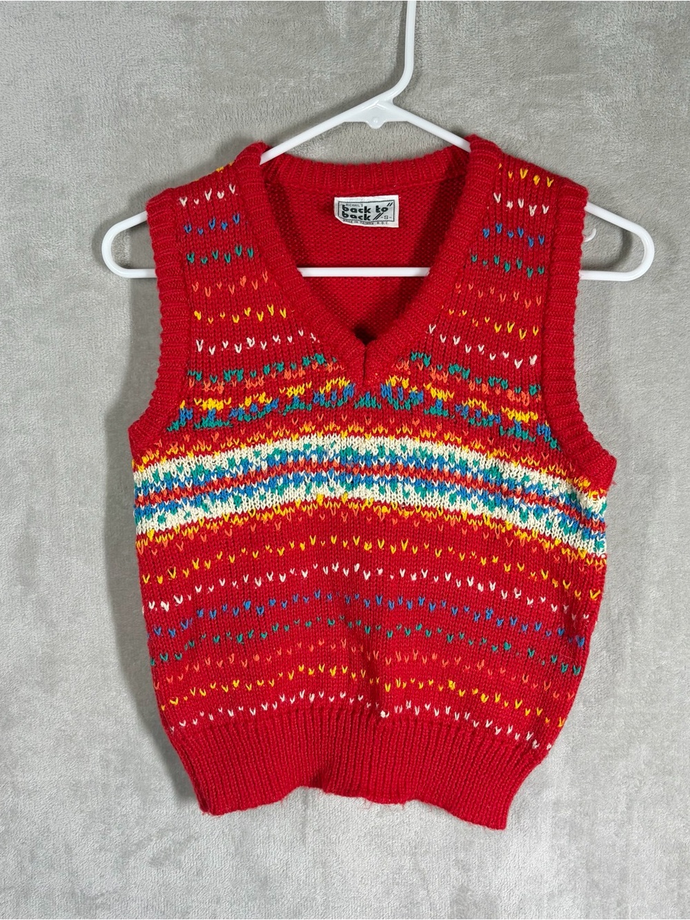 Vintage 80s Sweater Vest Size S Red Nordic Kid Core Retro Ski